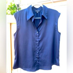 Banana Republic Collared Buttoned Sleeveless Blouse, Medium, Navy blue color